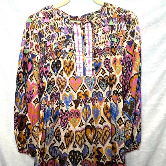 Farm Rio Cream Hearts Ikat Maxi Dress Sz XL Patchwork Boho - Picture 5 of 8